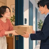 近所の人から預かり荷物を受け取るイラスト