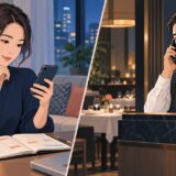 電話でレストランを予約する女性のイラスト